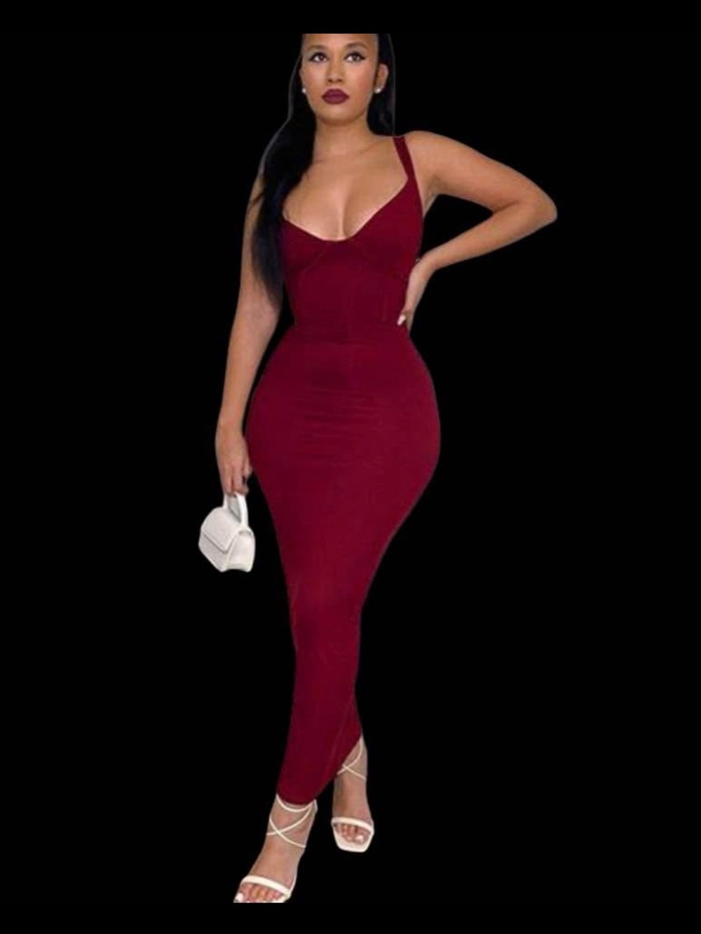 Sleeveless Burgundy Bodycon Maxi Dress